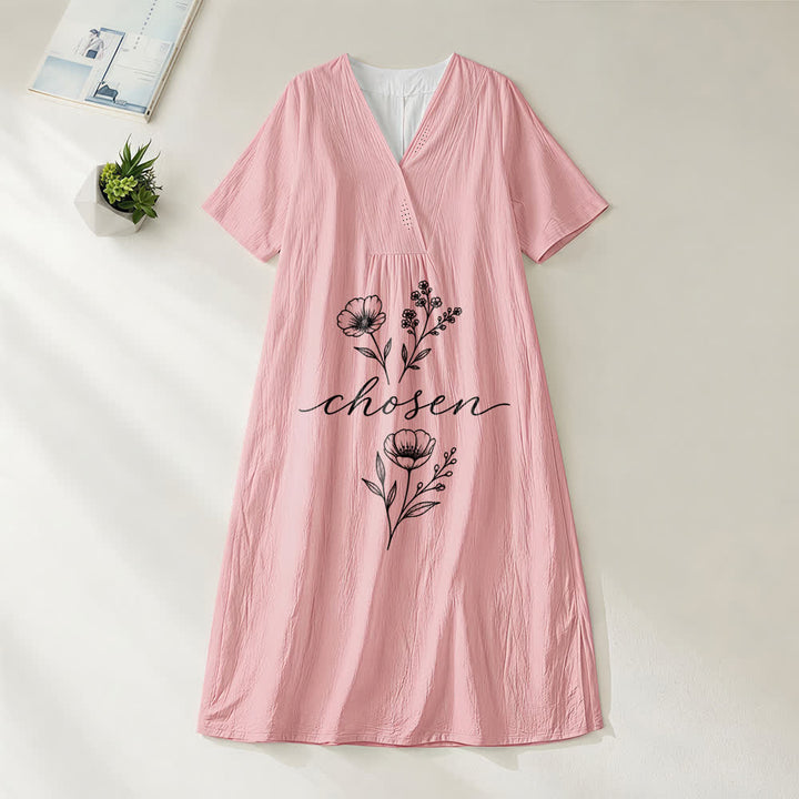 Christianartworkshop Inspirierendes Midikleid mit floralem Akzent, V-Ausschnitt und kurzen Ärmeln - Rosa - 4XL - image 6
