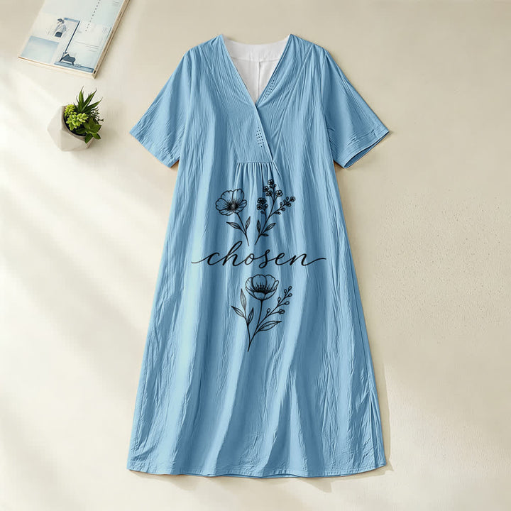 Christianartworkshop Inspirierendes Midikleid mit floralem Akzent, V-Ausschnitt und kurzen Ärmeln - Blau - 4XL - image 2