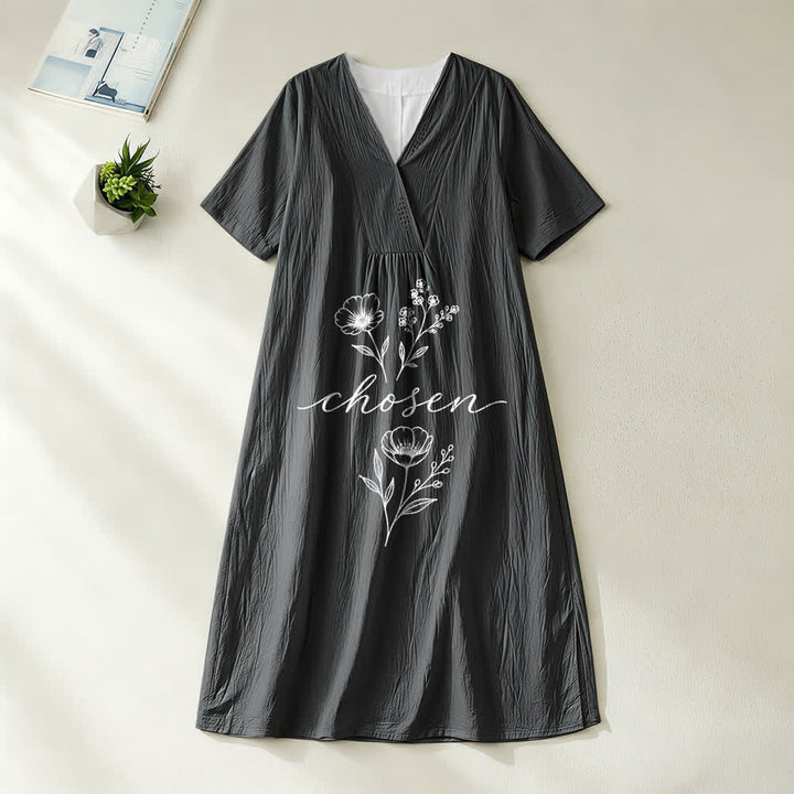 Christianartworkshop Inspirierendes Midikleid mit floralem Akzent, V-Ausschnitt und kurzen Ärmeln - Schwarz - 4XL - image 8