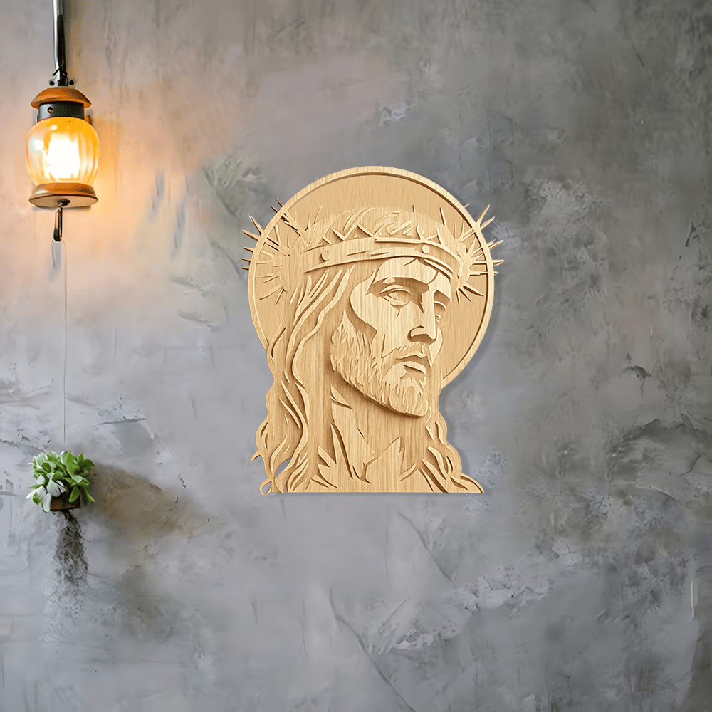 Christianartworkshop Zeitlose Dornenkrone Heiliges Antlitz – Wandplakette aus Holz: Symbol der Barmherzigkeit und des Opfers - image 2