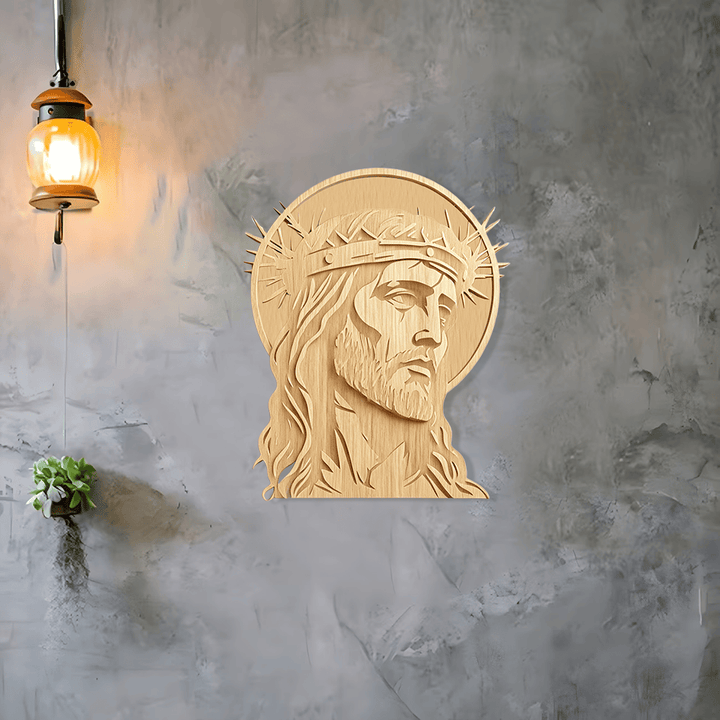 Christianartworkshop Zeitlose Dornenkrone Heiliges Antlitz – Wandplakette aus Holz: Symbol der Barmherzigkeit und des Opfers - image 2