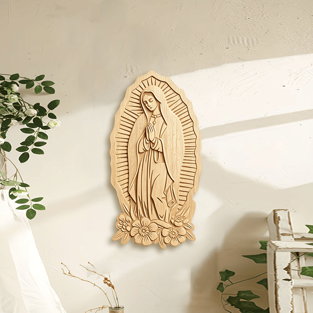 Christianartworkshop Strahlender Heiligenschein Unsere Liebe Frau von Guadalupe – Wandplakette aus Holz: Symbol des sanften Schutzes - image 0