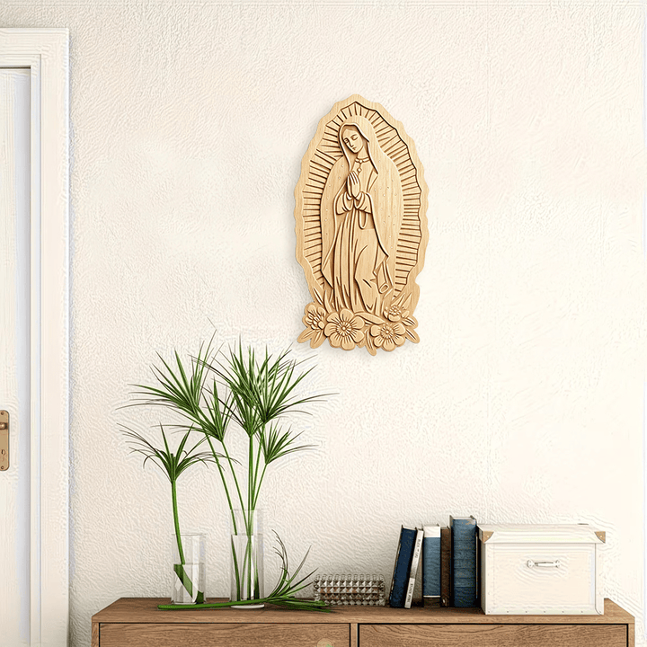 Christianartworkshop Strahlender Heiligenschein Unsere Liebe Frau von Guadalupe – Wandplakette aus Holz: Symbol des sanften Schutzes - image 3