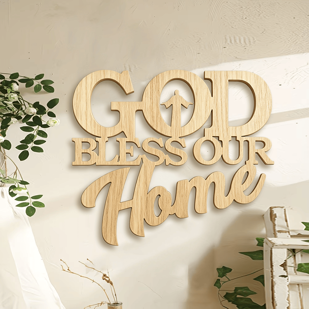Christianartworkshop Silhouette Inlayed God Sweet Our Home Wooden Wall Sign: Emblem of Family Segen - image 0