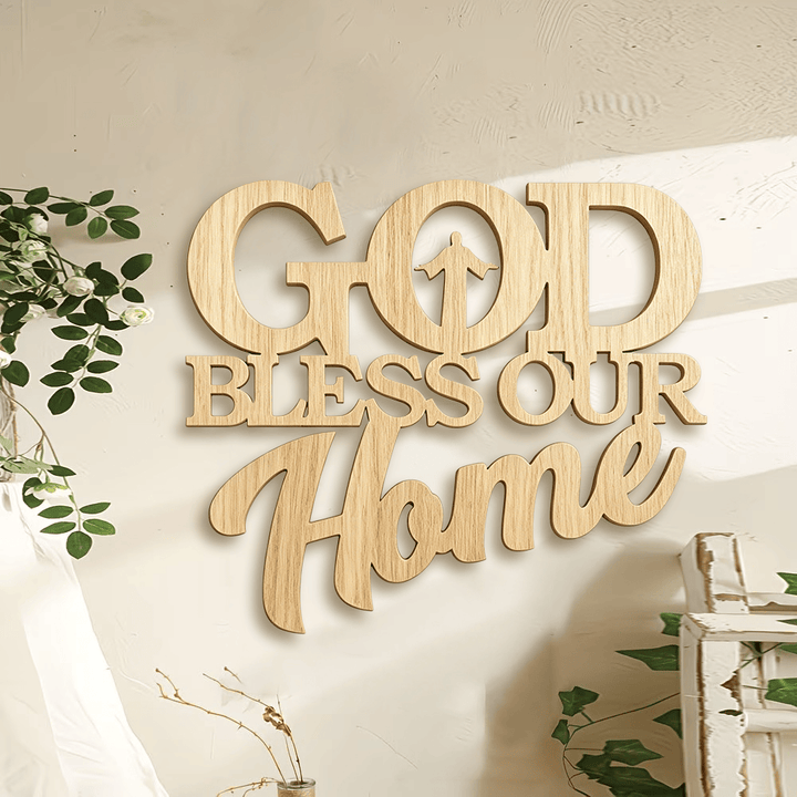 Christianartworkshop Silhouette Inlayed God Sweet Our Home Wooden Wall Sign: Emblem of Family Segen - image 0