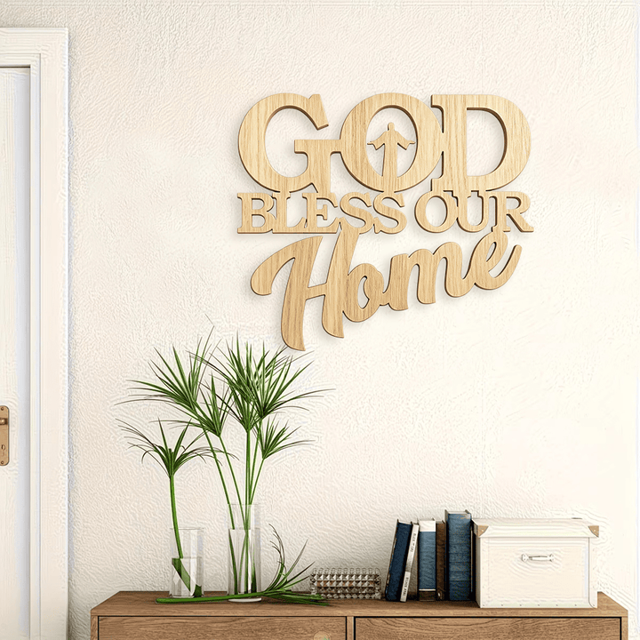 Christianartworkshop Silhouette-intarsieniertes Holzschild „Gott segne unser Zuhause“: Symbol des Familiensegens - image 1