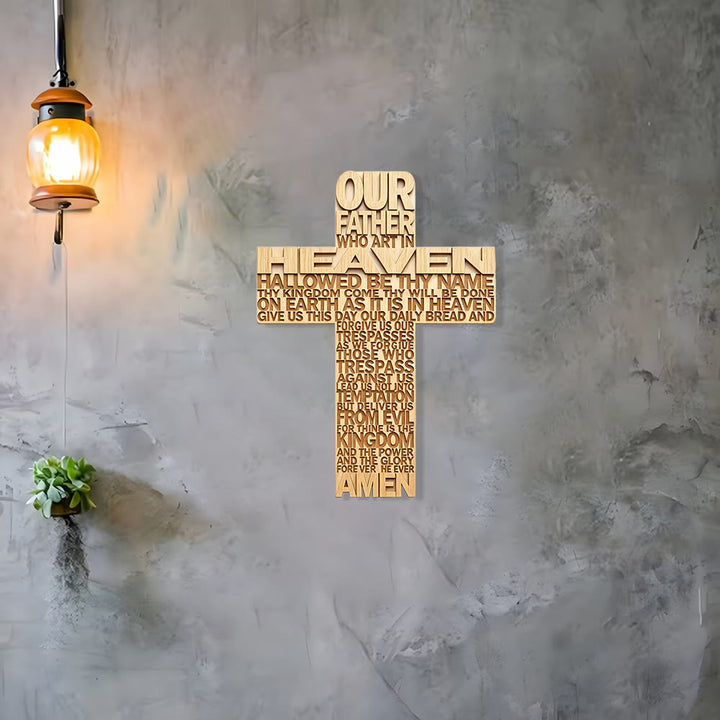 Christianartworkshop – Inschriftkreuz mit dem Vaterunser als Wandplakette aus Holz: Symbol des unerschütterlichen Glaubens - image 3