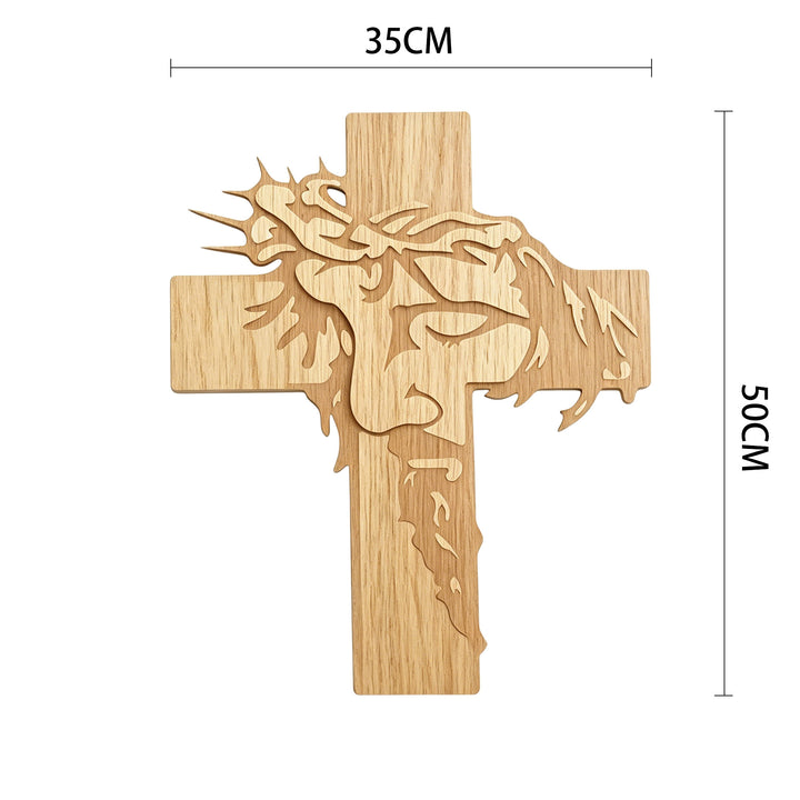 Christianartworkshop Jesus mit geschlossenen Augen, meditativem, heiligem Antlitz, Dornenkrone, Kreuz – Wandplakette aus Holz: Symbol der Barmherzigkeit - 13,78 x 15,75 x 0,2 Zoll / 35 x 50 x 0,5 cm - image 6