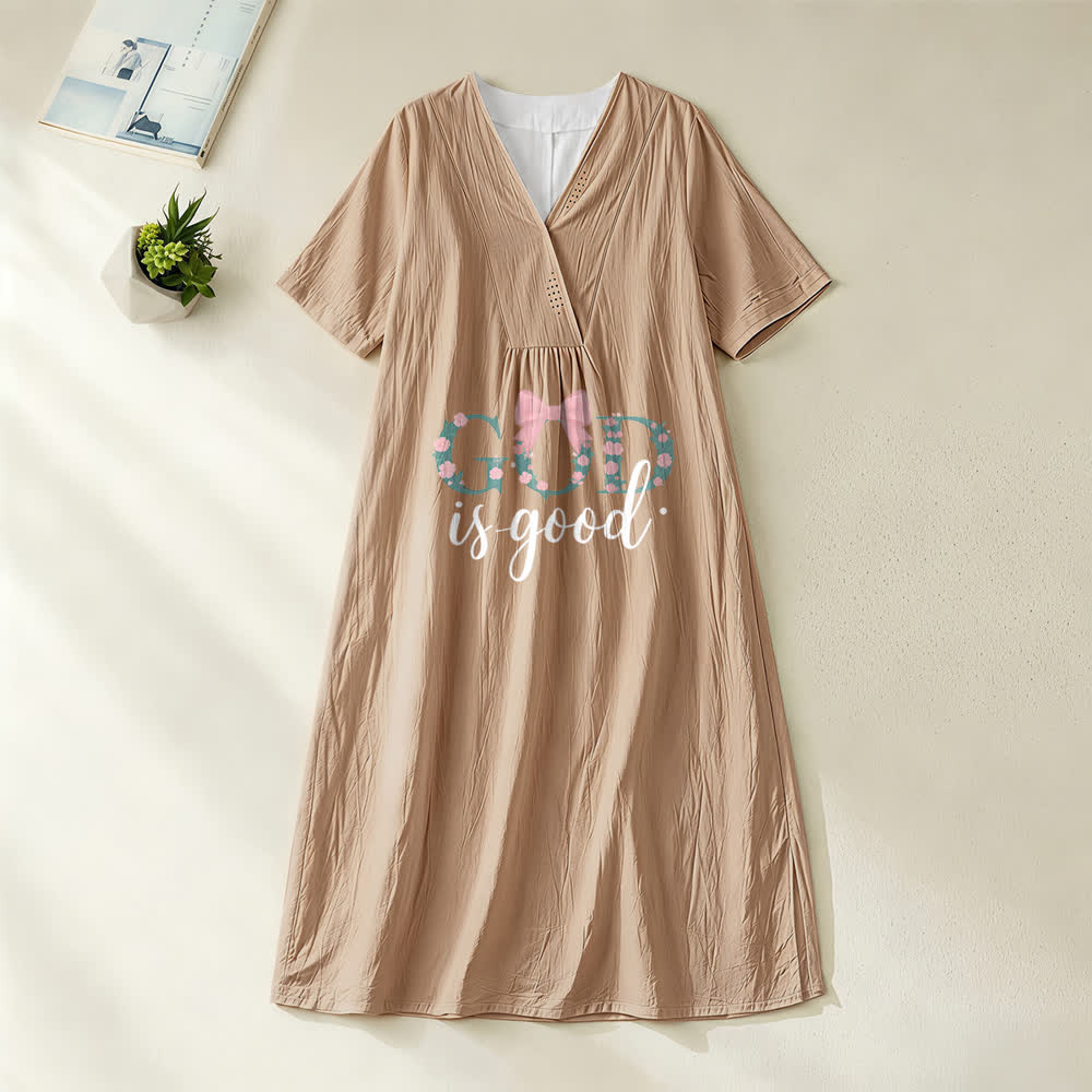 Christianartworkshop Gott ist immer gut Aquarell V-Ausschnitt Kurzarm Midikleid - Khaki - 4XL - image 4