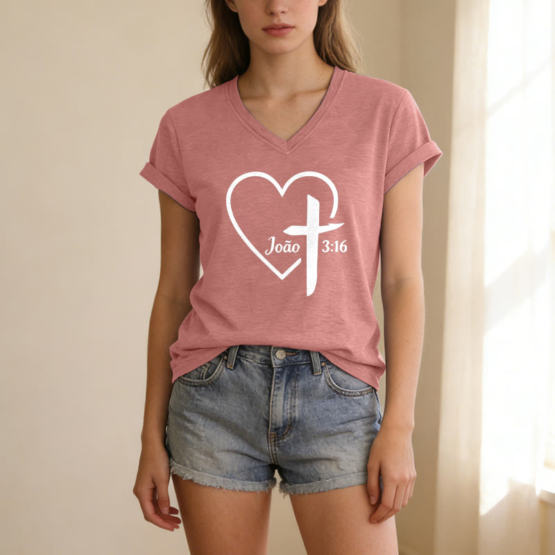 Christianartworkshop Vintage Herz Kreuz João 3:16 Lässiges V-Ausschnitt-T-Shirt - image 1