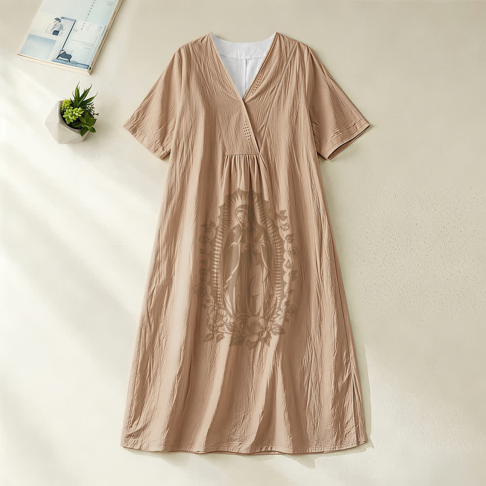 Christianartworkshop Unserer Lieben Frau von Guadalupe Silhouette V-Ausschnitt Kurzarm-Midikleid - Khaki - 4XL - image 6
