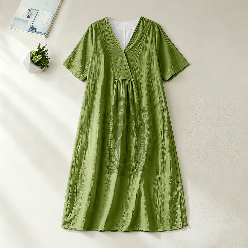 Christianartworkshop Unserer Lieben Frau von Guadalupe Silhouette V-Ausschnitt Kurzarm-Midikleid - Olivgrün - 4XL - image 10