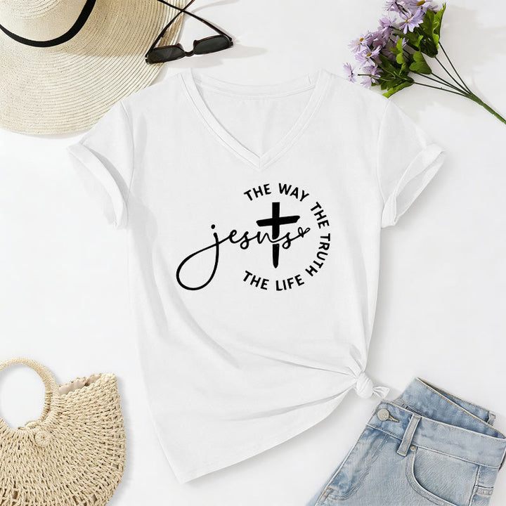 Christianartworkshop Jesus – Der Weg, die Wahrheit, der Lebenskreis – Kreuz – Lässiges V-Ausschnitt-T-Shirt - Weiß - 2XL - image 12
