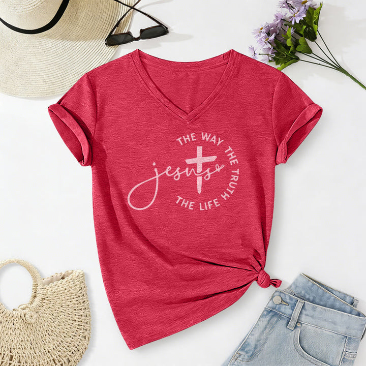 Christianartworkshop Jesus – Der Weg, die Wahrheit, der Lebenskreis – Kreuz – Lässiges V-Ausschnitt-T-Shirt - Rot - 2XL - image 22
