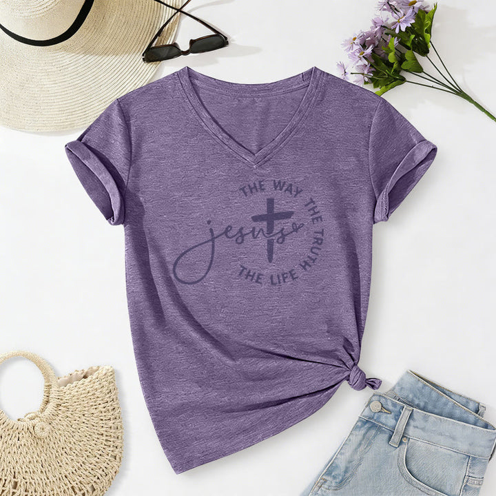 Christianartworkshop Jesus – Der Weg, die Wahrheit, der Lebenskreis – Kreuz – Lässiges V-Ausschnitt-T-Shirt - Lila - 2XL - image 18