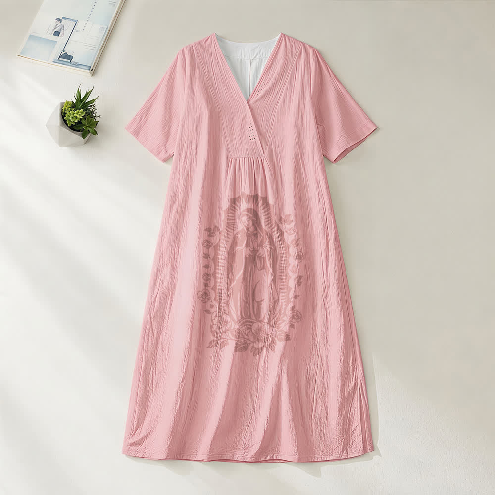 Christianartworkshop Unserer Lieben Frau von Guadalupe Silhouette V-Ausschnitt Kurzarm-Midikleid - Rosa - 4XL - image 8