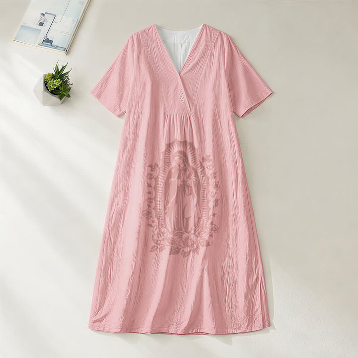Christianartworkshop Unserer Lieben Frau von Guadalupe Silhouette V-Ausschnitt Kurzarm-Midikleid - Rosa - 4XL - image 8