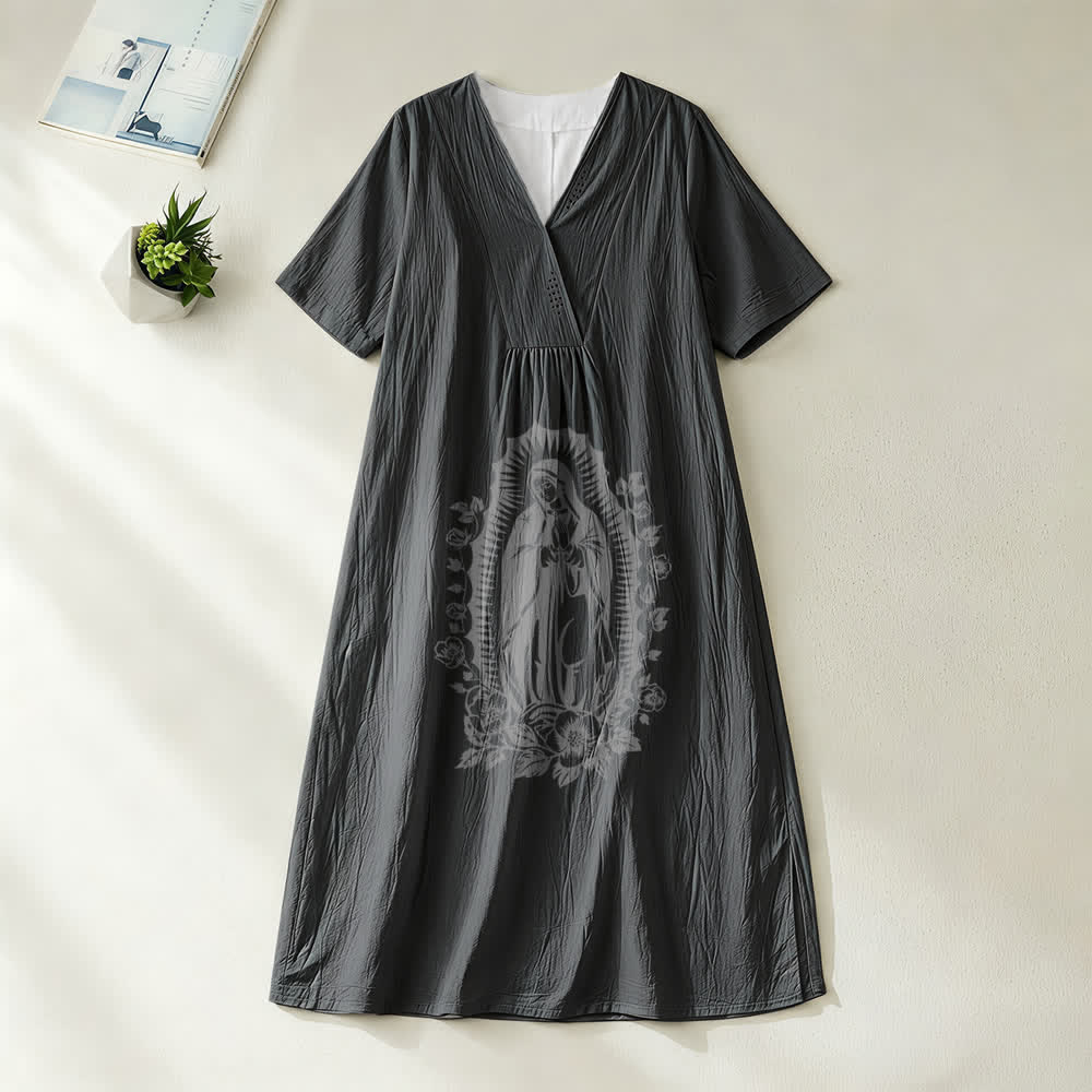 Christianartworkshop Unserer Lieben Frau von Guadalupe Silhouette V-Ausschnitt Kurzarm-Midikleid - Schwarz - 4XL - image 2