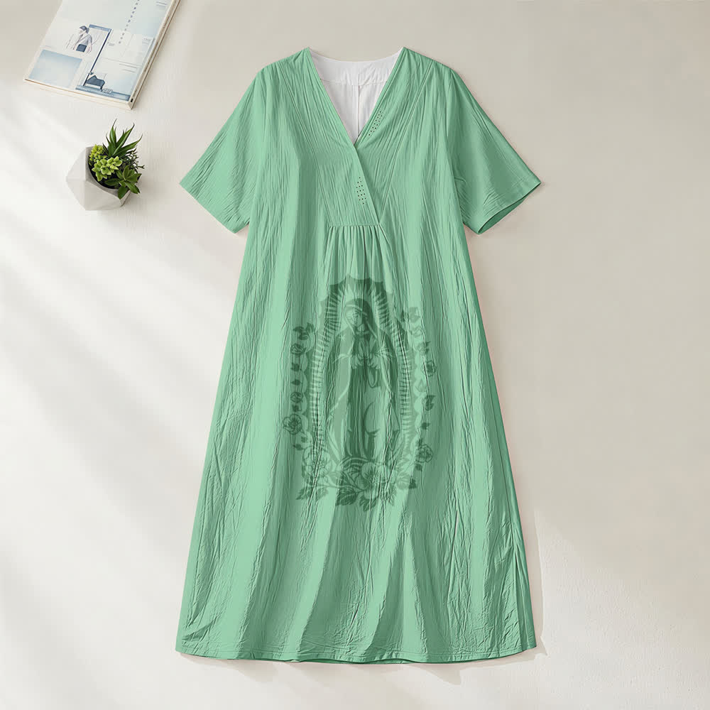 Christianartworkshop Unserer Lieben Frau von Guadalupe Silhouette V-Ausschnitt Kurzarm-Midikleid - Grün - 4XL - image 4