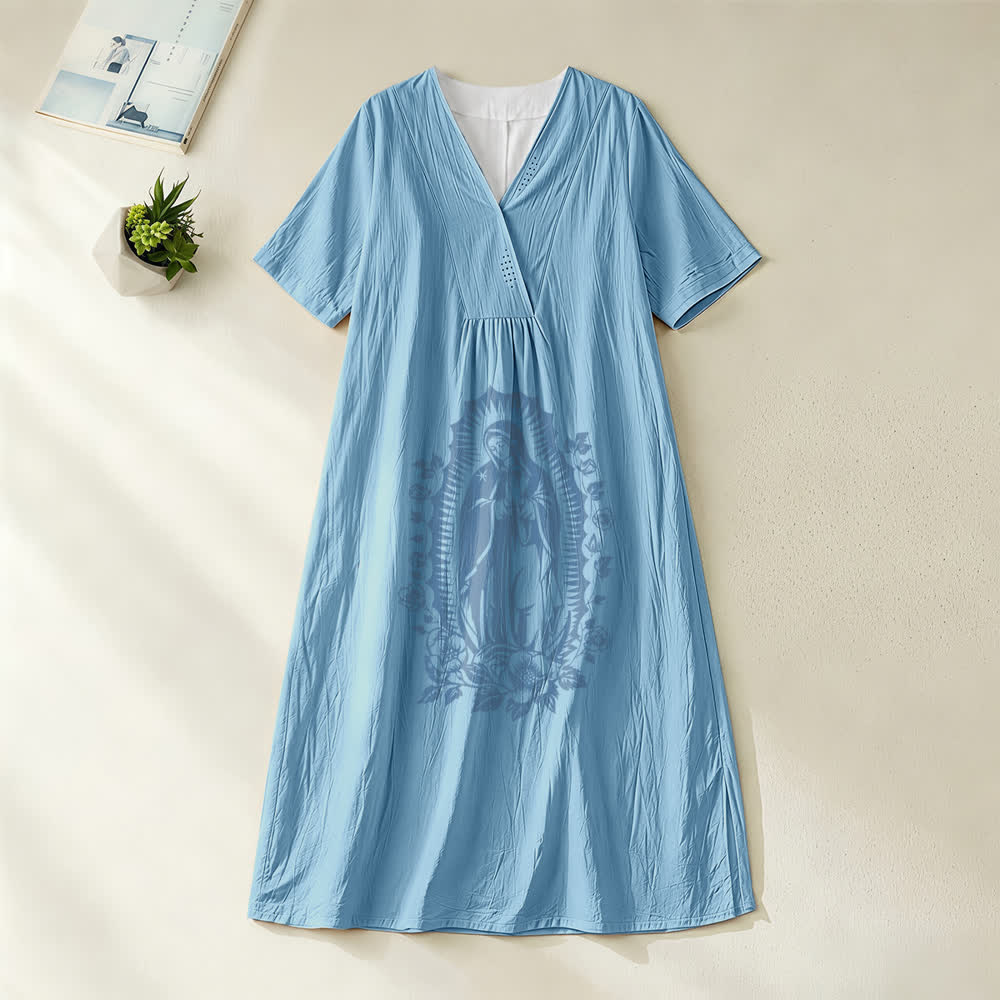 Christianartworkshop Unserer Lieben Frau von Guadalupe Silhouette V-Ausschnitt Kurzarm-Midikleid - Blau - 4XL - image 1