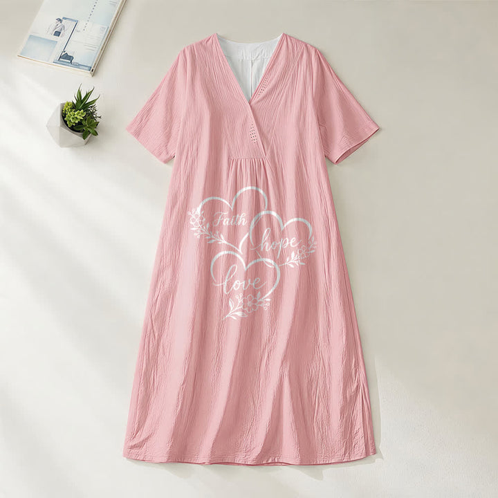 Christianartworkshop Blumenherz-Print „Glaube, Hoffnung, Liebe“ V-Ausschnitt Kurzarm-Midikleid - Rosa - 4XL - image 8
