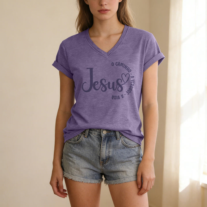 Christianartworkshop Jesus O Caminho A Verdade A Vida Heart Circle Lässiges T-Shirt mit V-Ausschnitt - image 19