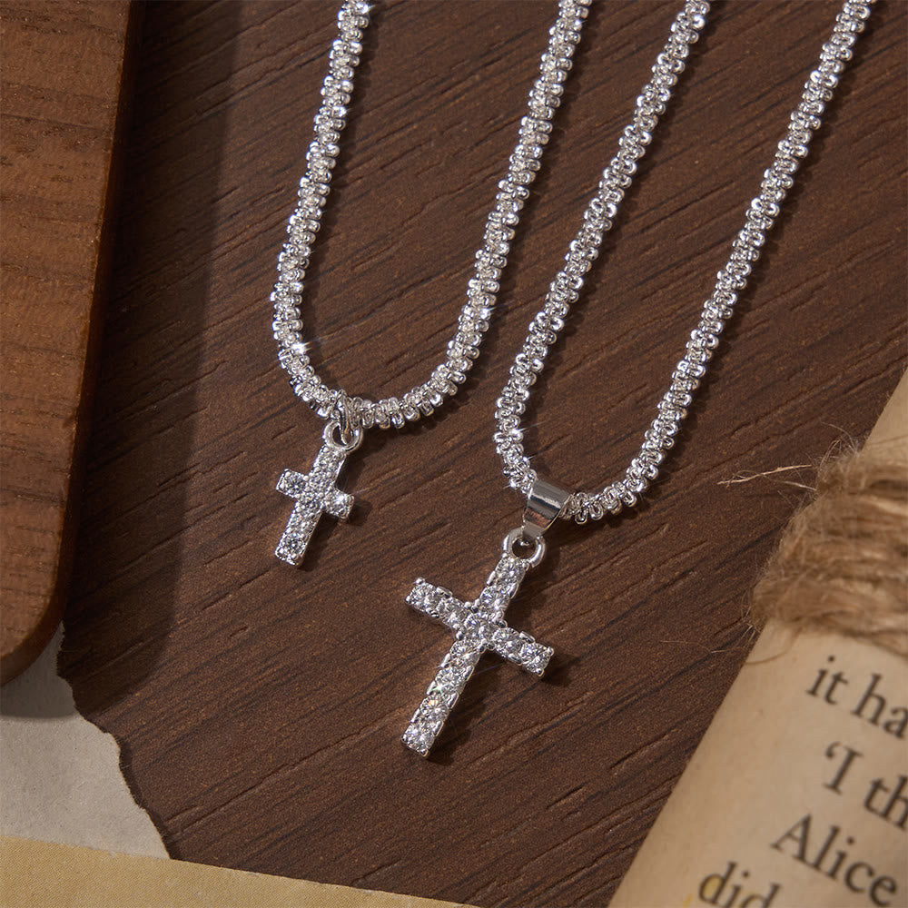 Christianartworkshop Zartes Kreuz-Tenniskettchen mit komplettem Zirkonia-Pavé, passende Halskette und Armband - image 1