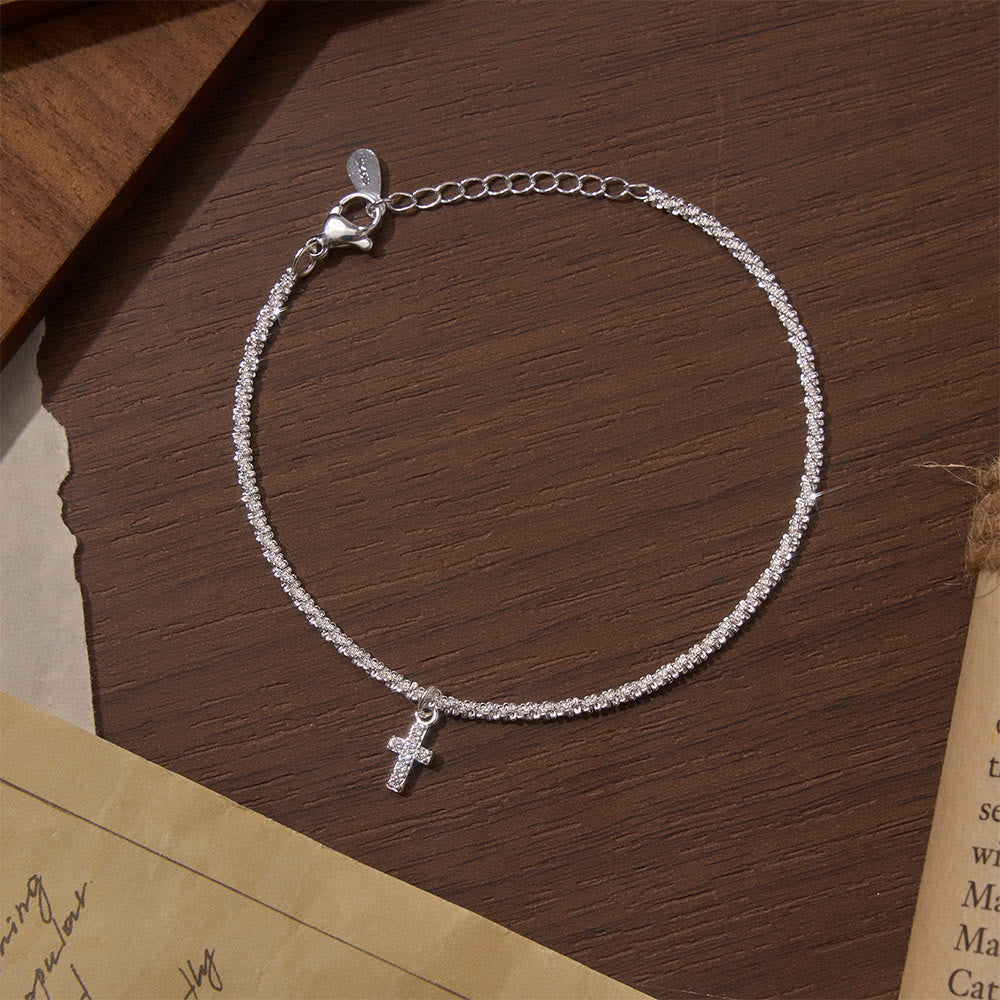 Christianartworkshop Zartes Kreuz-Tenniskettchen mit komplettem Zirkonia-Pavé, passende Halskette und Armband - Armband - image 0