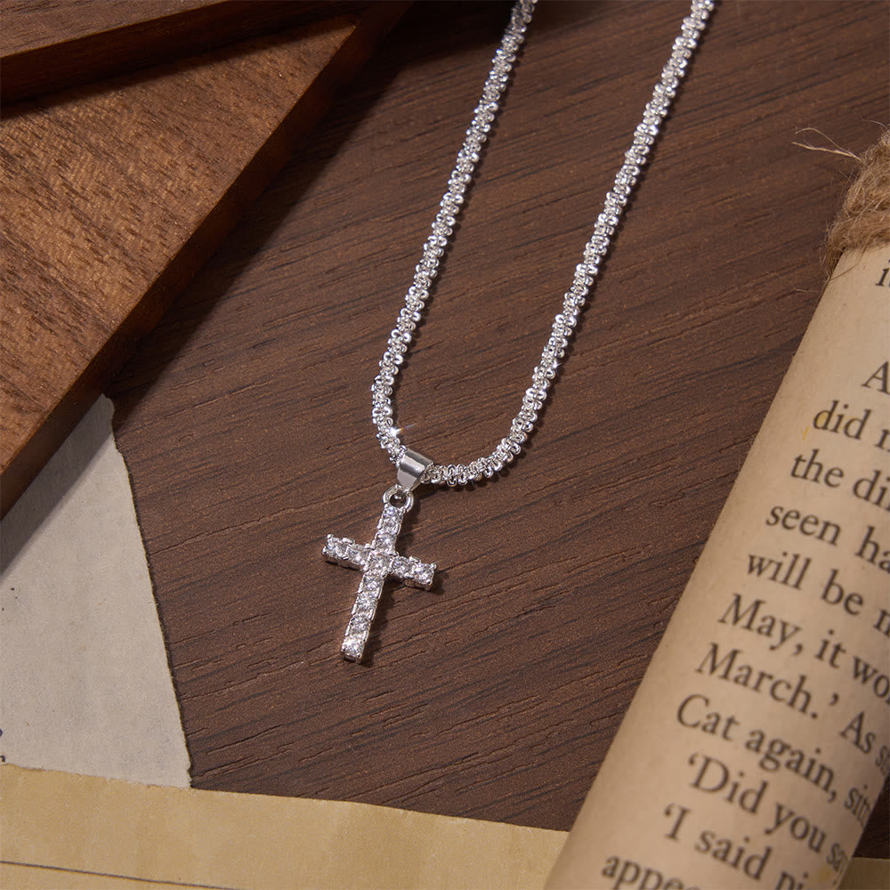 Christianartworkshop Zartes Kreuz-Tenniskettchen mit komplettem Zirkonia-Pavé, passende Halskette und Armband - Halskette - image 3