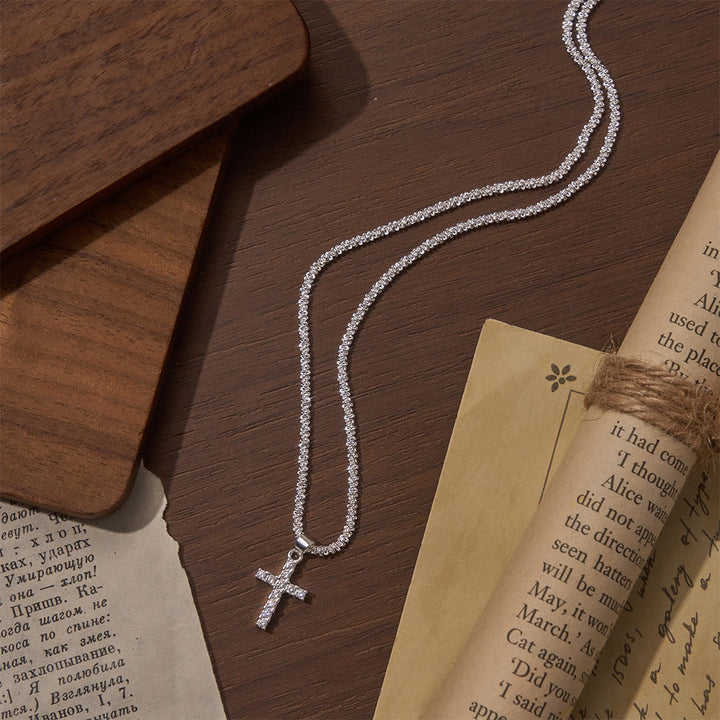 Christianartworkshop Zartes Kreuz-Tenniskettchen mit komplettem Zirkonia-Pavé, passende Halskette und Armband - image 4