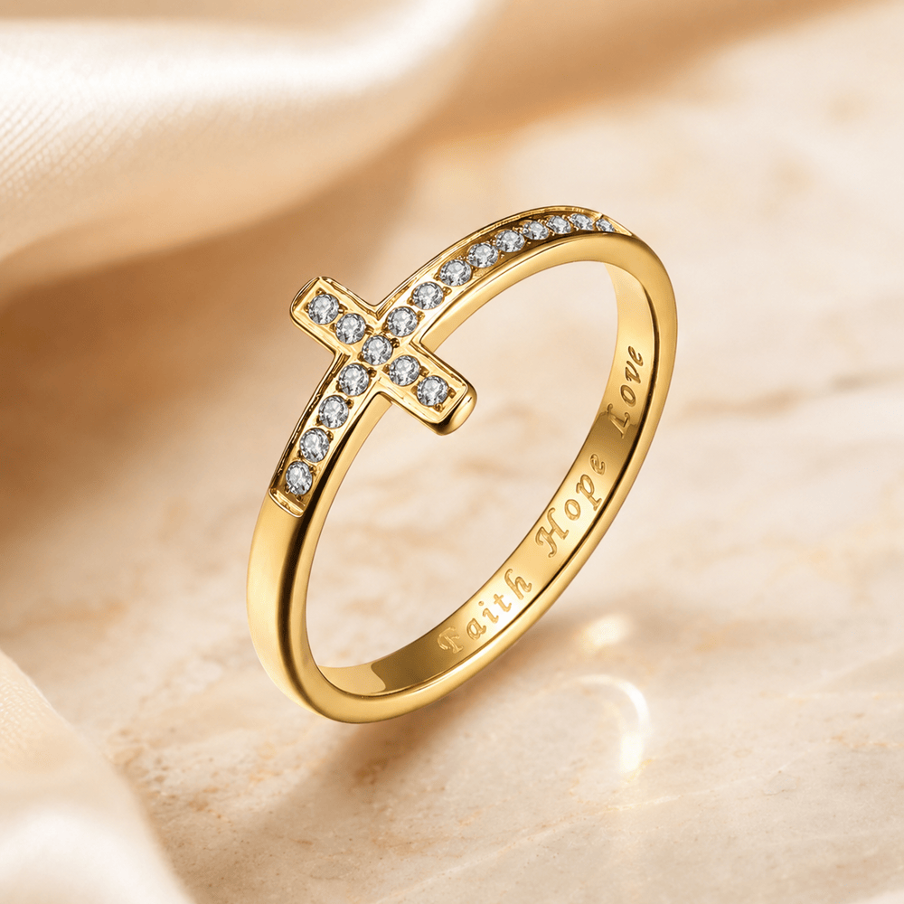 Christianartworkshop Ring mit graviertem Kreuz in Gold und Silber, zweifarbig - Golden - US 10 - image 3