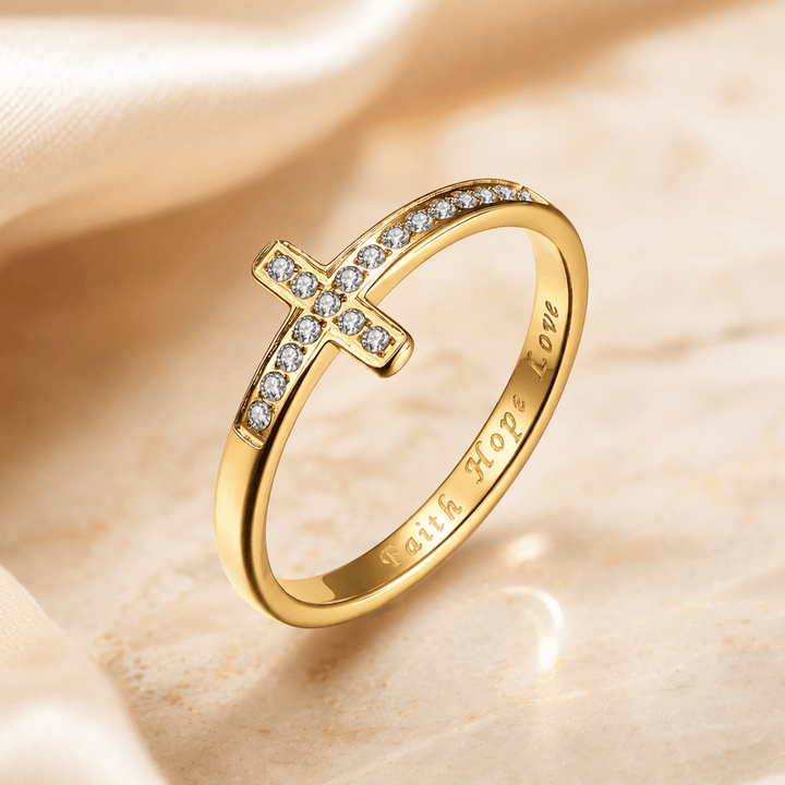 Christianartworkshop Ring mit graviertem Kreuz in Gold und Silber, zweifarbig - Golden - US 10 - image 3