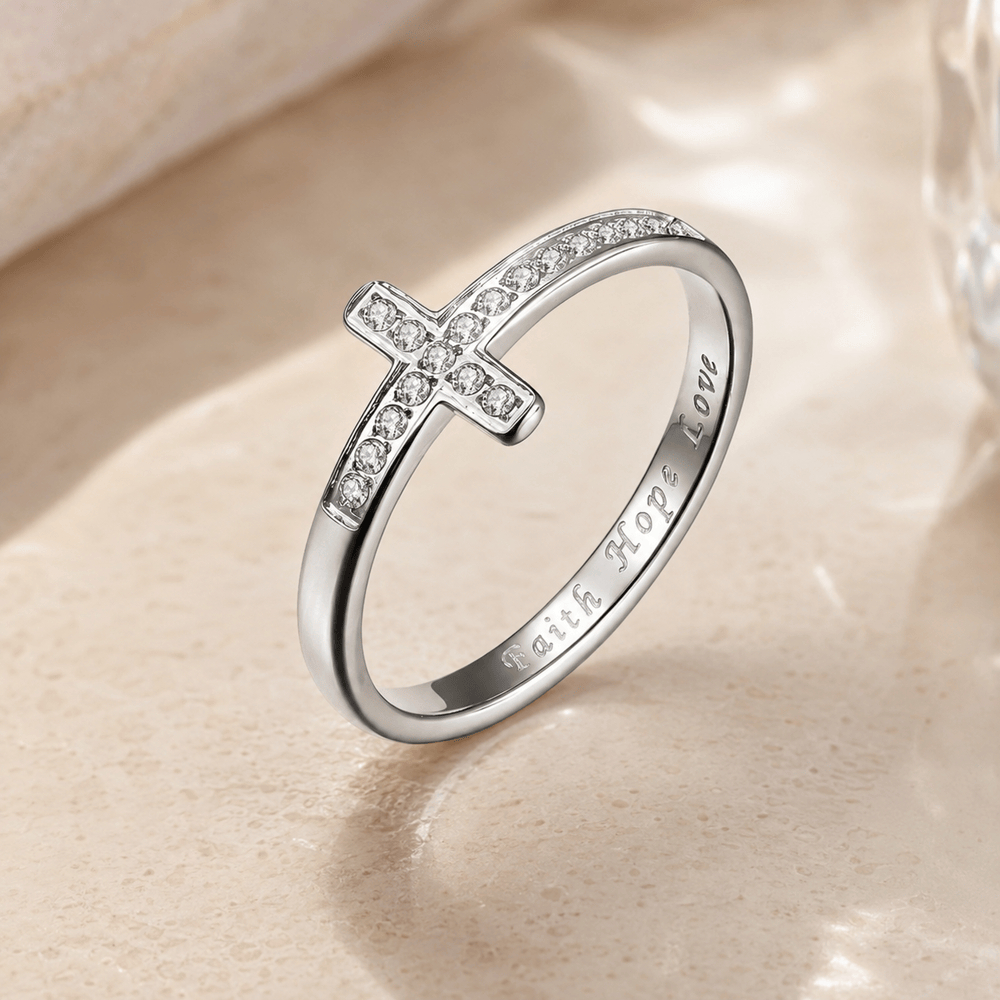 Christianartworkshop Ring mit graviertem Kreuz in Gold und Silber, zweifarbig - Silber - US 10 - image 6