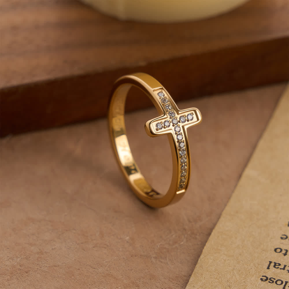 Christianartworkshop Ring mit graviertem Kreuz in Gold und Silber, zweifarbig - image 5