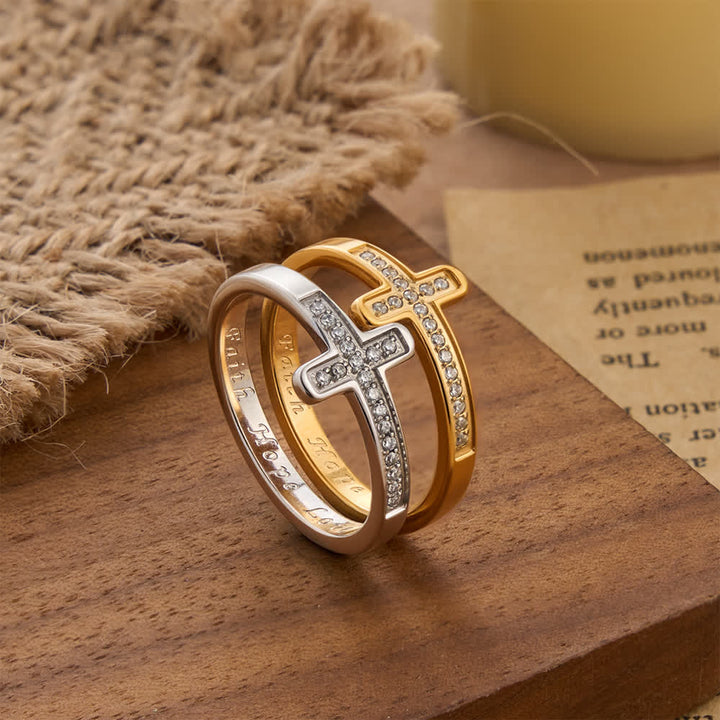 Christianartworkshop Ring mit graviertem Kreuz in Gold und Silber, zweifarbig - image 0