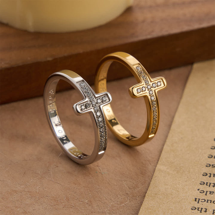 Christianartworkshop Ring mit graviertem Kreuz in Gold und Silber, zweifarbig - image 2