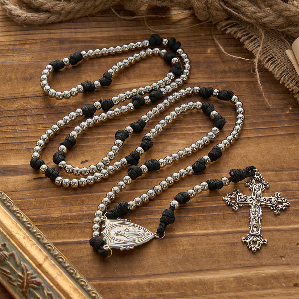 Christianartworkshop Robuster, silberfarbener Paracord-Rosenkranz mit 15 Gesätzen: Tragen Sie die Gnade Mariens überall hin - 15. Jahrzehnt - image 1