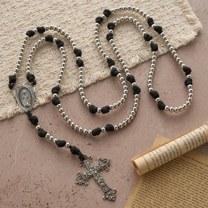 Christianartworkshop Robuster, silberfarbener Paracord-Rosenkranz mit 15 Gesätzen: Trage die Gnade Mariens überallhin. - image 3