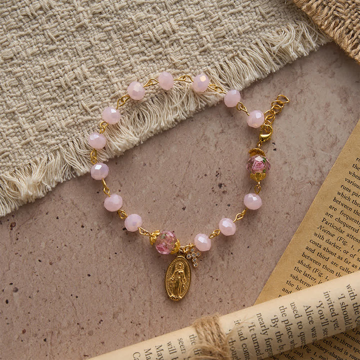 Christianartworkshop Zartrosa Kristall-Andachtsarmband mit Marienmedaille und Kreuz - image 3