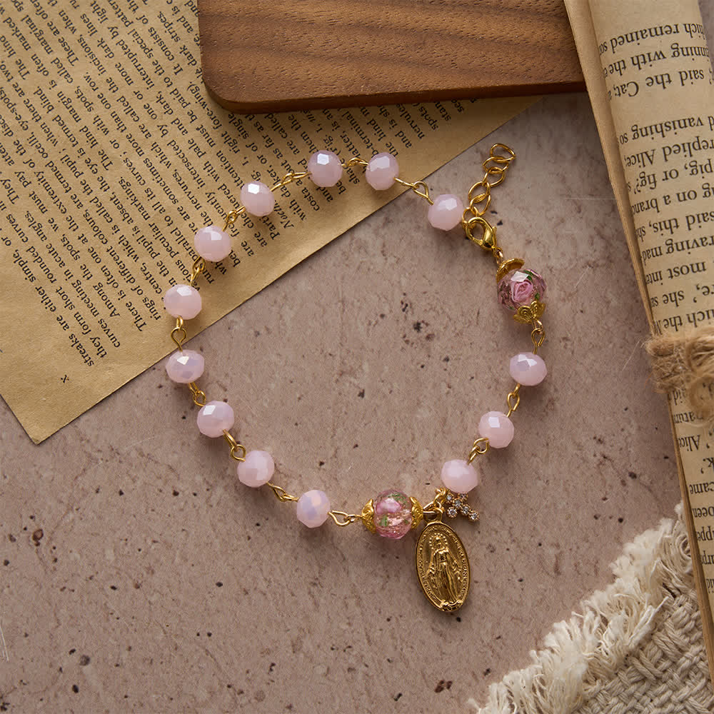 Christianartworkshop Zartrosa Kristall-Andachtsarmband mit Marienmedaille und Kreuz - image 4