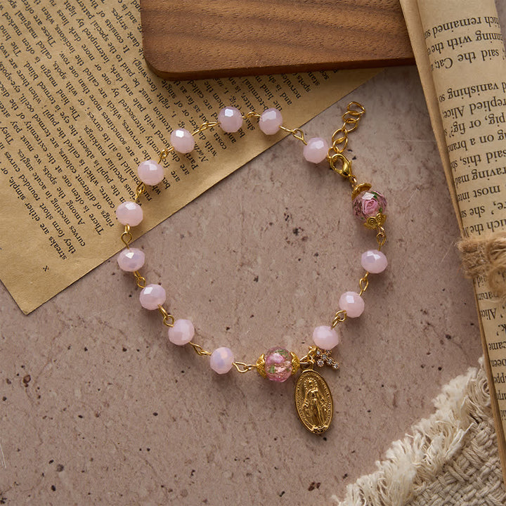 Christianartworkshop Zartrosa Kristall-Andachtsarmband mit Marienmedaille und Kreuz - image 4