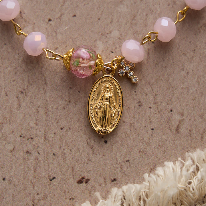 Christianartworkshop Zartrosa Kristall-Andachtsarmband mit Marienmedaille und Kreuz - image 6