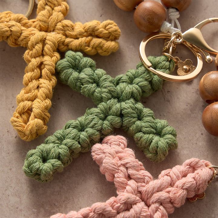 Christianartworkshop Rosenkranz und Schlüsselanhänger aus Pfirsichholzperlen mit mehrfarbigem, handgefertigtem Häkelkreuz - image 12