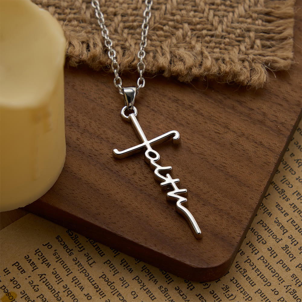 Christianartworkshop Elegantes Glaubenskreuz mit Schriftzug: Zarter Anhänger und Schmuck für jeden Tag - Silber - image 0