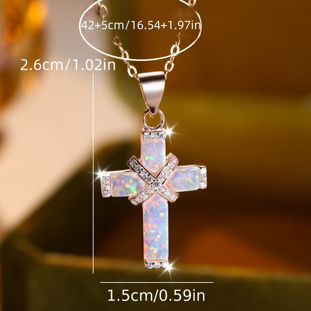 Christianartworkshop Opal-besetztes Kreuz-Anhänger mit Zirkonia-Fassung und zarter Ankerkette: Ein Symbol reinen Glaubens - image 3