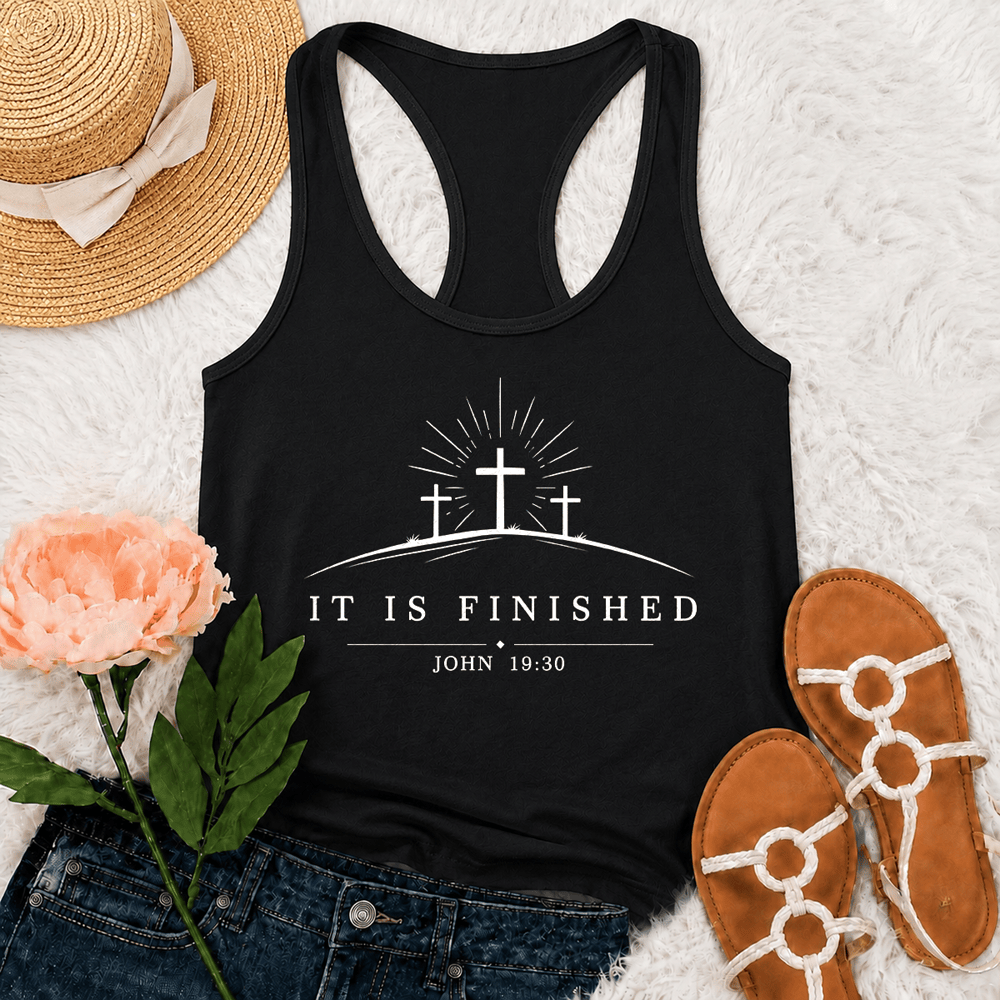 Christianartworkshop Klassisches Tanktop „Faith It Is Finished“ mit gekreuztem Racerback-Rücken - Schwarz - 2XL - image 0