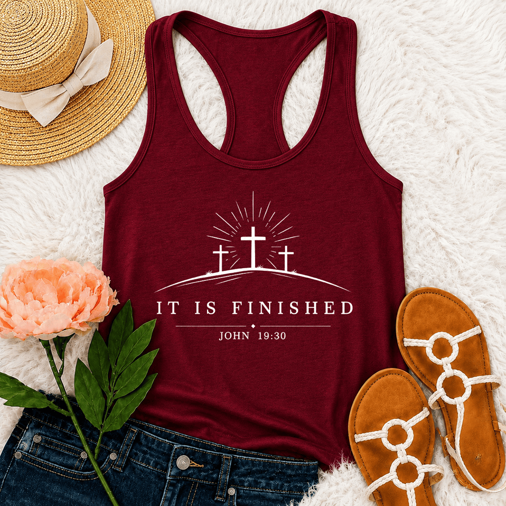 Christianartworkshop Klassisches Tanktop „Faith It Is Finished“ mit gekreuztem Racerback-Rücken - Wein - 2XL - image 24