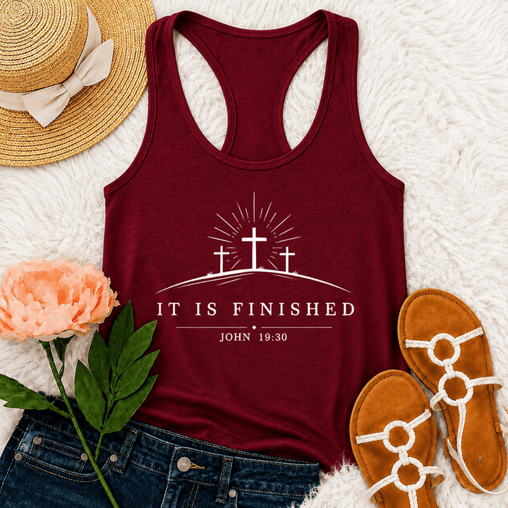 Christianartworkshop Klassisches Tanktop „Faith It Is Finished“ mit gekreuztem Racerback-Rücken - Wein - 2XL - image 24