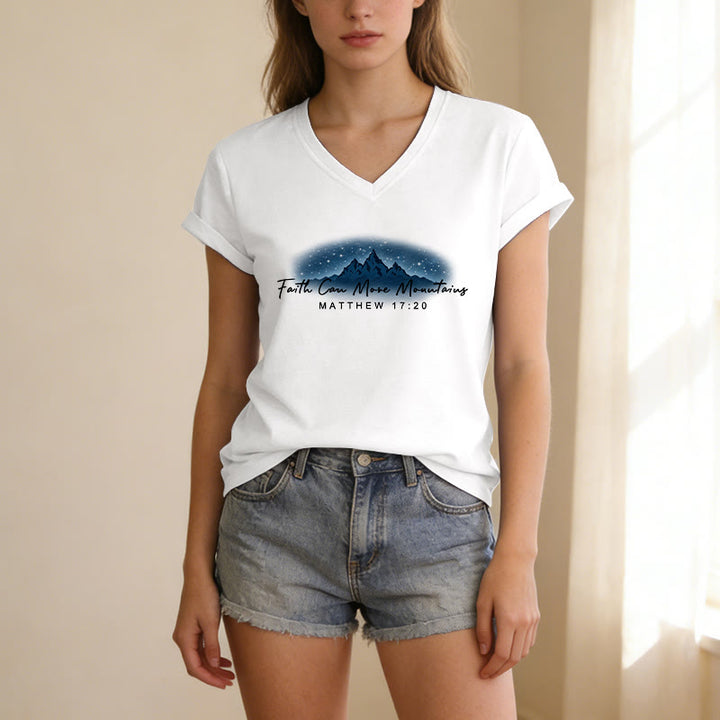 Christianartworkshop Glaube kann Berge versetzen (Matthäus 17,20) – Sternenberg-Grafik, lässiges V-Ausschnitt-T-Shirt - image 21
