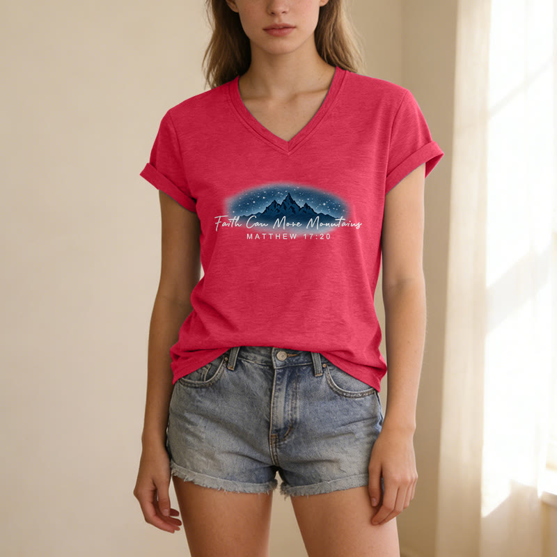 Christianartworkshop Glaube kann Berge versetzen (Matthäus 17,20) – Sternenberg-Grafik, lässiges V-Ausschnitt-T-Shirt - image 5